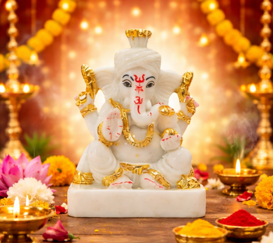 Marble Finish Ganesha Statue (5 inches) | Perfect Grah Pravesh Gift Ganpati Murti