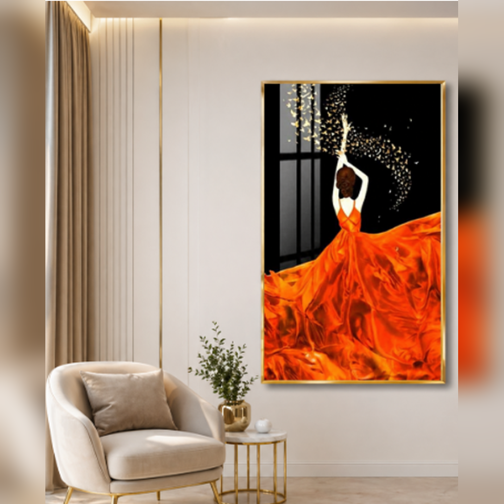 Flame Elegance Dancing Lady Crystal Wall Art – Modern Abstract Luxury Painting