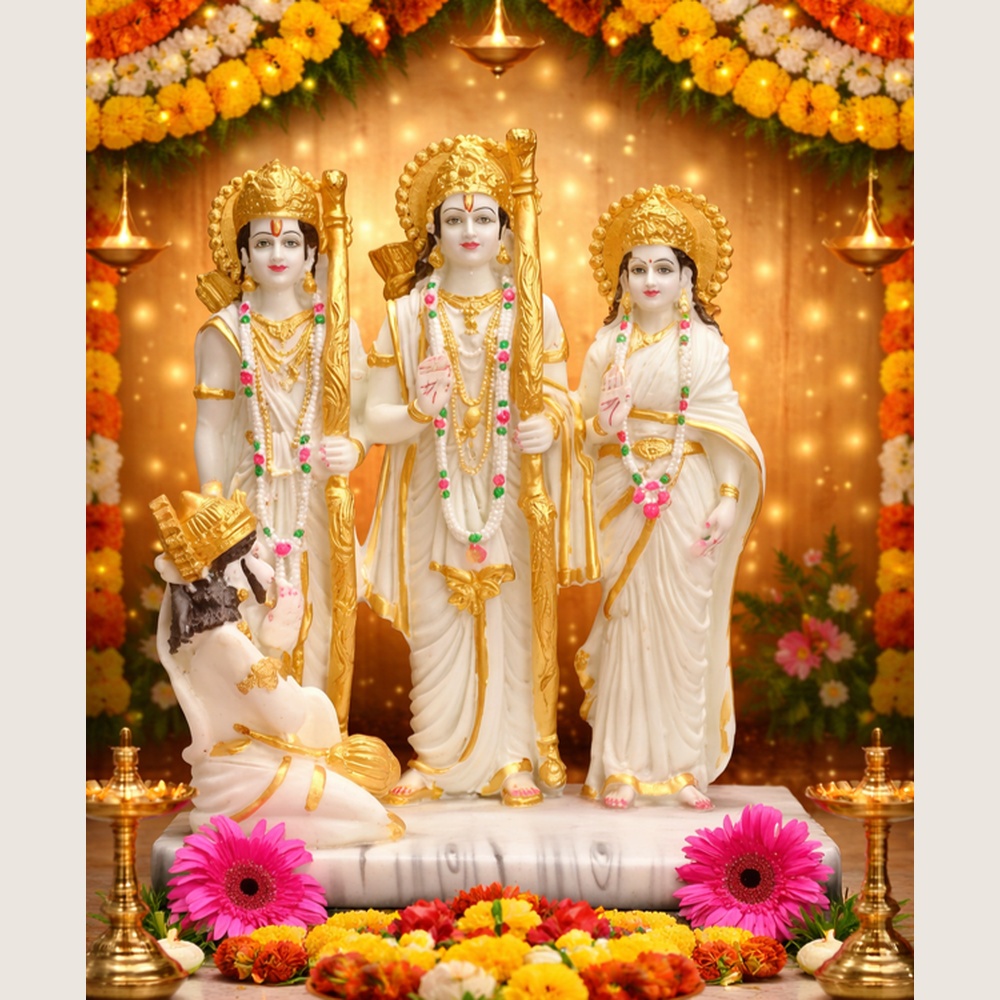 Marble Shree Ram Darbar Statue (12 inch) for Pooja Room & Gift, Religious Idol Figurine for Home & Office Decor | Lord Ram with Laxman and Goddess Sita Devi