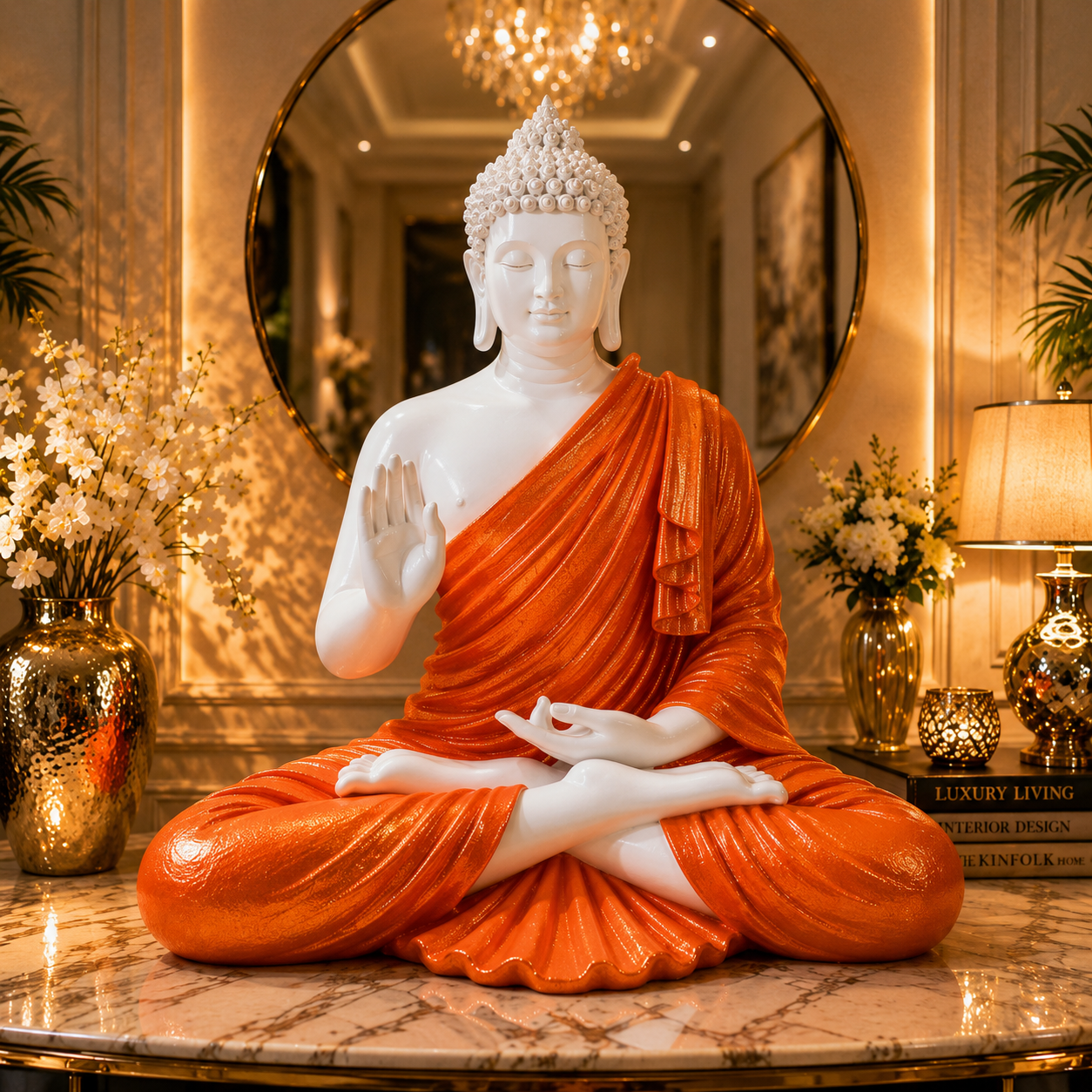 Divine Tranquility Buddha Statue (15 INCH) Grand Luxury Interior Accent | Luxe Meditative Buddha – Designer Console Table Showpiece