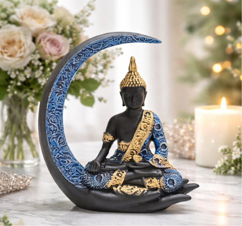 Antique Meditating Moon Buddha Showpiece | Lord Buddha Statue for Home Decor Living Room Office | Buddha Showpiece as Gift