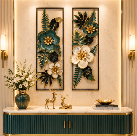 Premium Botanical Bloom Luxe Premium 2-Panel Metal Wall Art Set