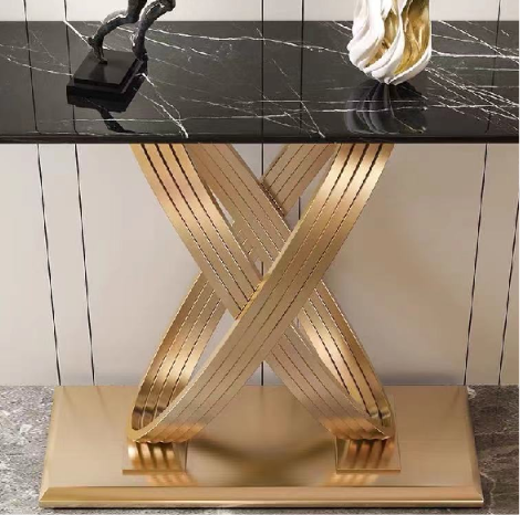 Luxury Black Marble Console Table with Gold Sculptural Base | Modern Entryway & Living Room Accent Table