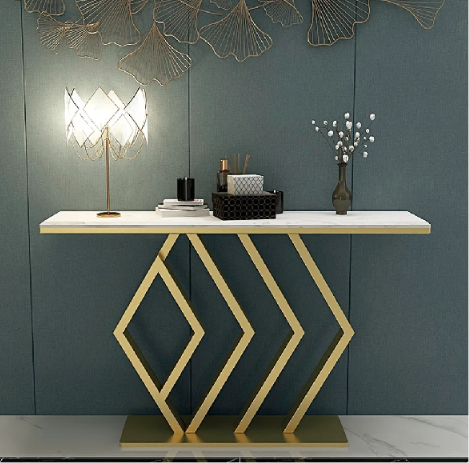 Geometric Gold Frame Console Table with Marble Top – Modern Luxury Entryway & Hallway Table