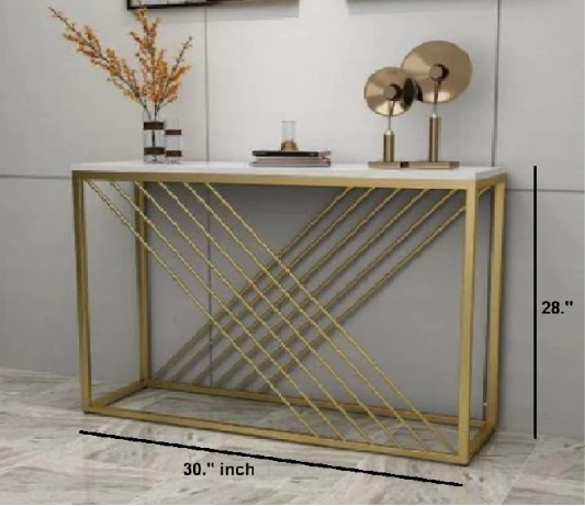 Luxury Gold Grid Console Table with Marble Top – Modern Minimalist Entryway & Hallway Table
