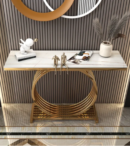 Luxury Gold Ring Base Console Table with Marble – Modern Luxury Entryway & Hallway Table
