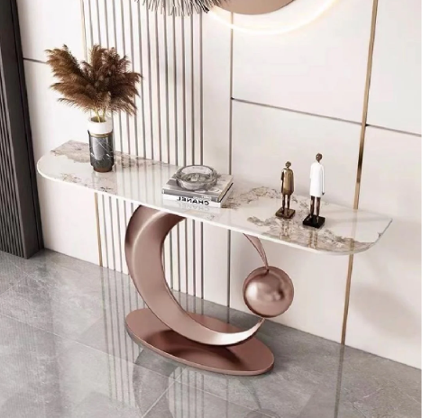 Luxury Crescent Moon Console Table with Marble Top – Modern Luxury Entryway Table
