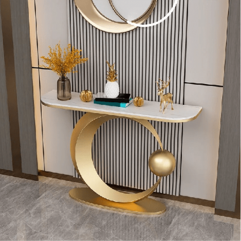 Luxury Crescent Moon Console Table with Marble Top – Modern Luxury Entryway Table