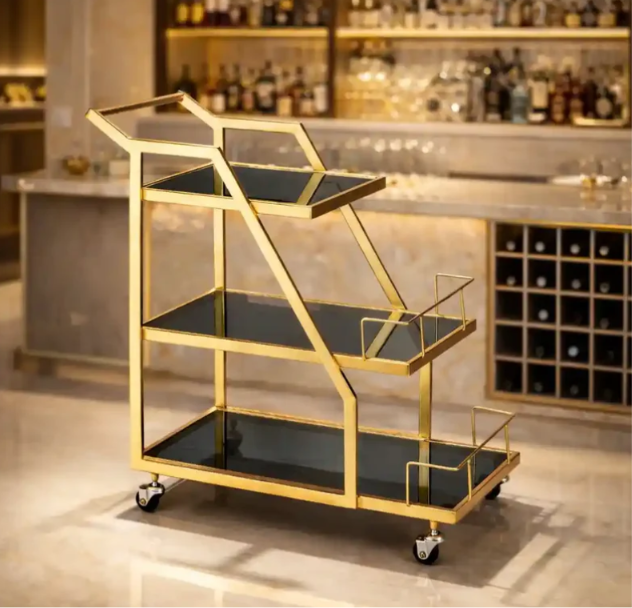 Luxury Geometric Gold Bar Cart – Triple-Tier Trolley