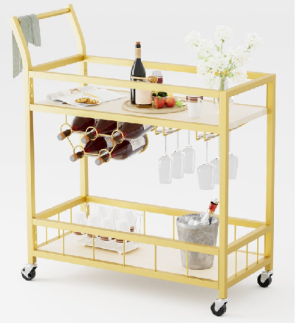 Modern Gold Bar Cart with Built-In Wine Storage Trolley
