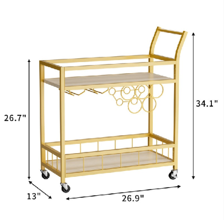 Modern Gold Bar Cart with Built-In Wine Storage Trolley