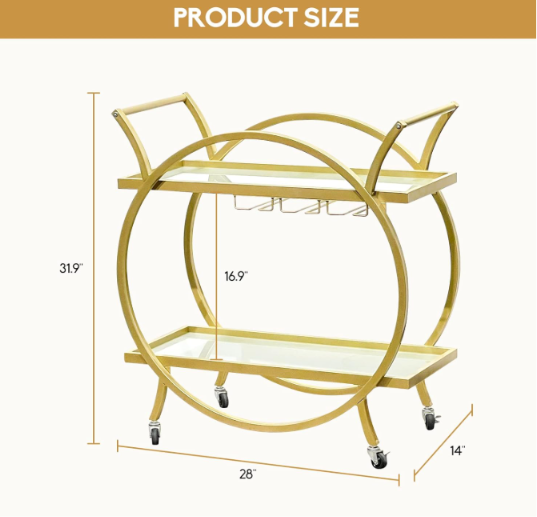 Orbital Gold Bar Trolley – Dual-Tier & Glassware Rack