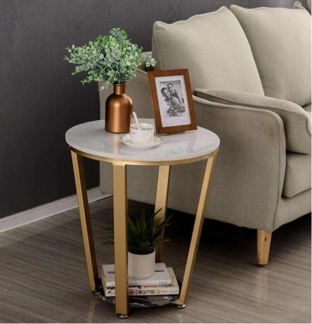 Luxury Marble Side Table with Stainless Steel PVD Gold Frame – Designer Accent Table for Modern Living Spaces