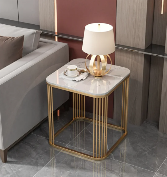 Luxury Marble Side Table with Stainless Steel PVD Gold Frame – Modern Accent Table for Elegant Living Spaces