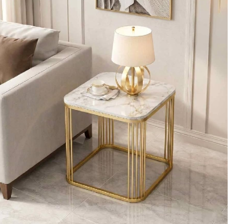 Luxury Marble Side Table with Stainless Steel PVD Gold Frame – Modern Accent Table for Elegant Living Spaces