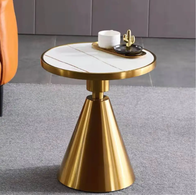 Luxury Marble Side Table Chrome Elegance Pedestal Table – Modern Accent Table for Elegant Living Spaces
