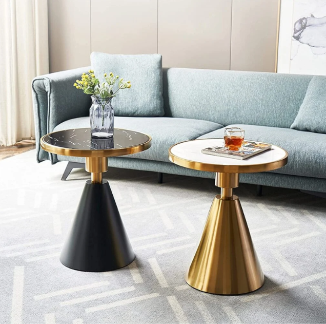 Luxury Marble Side Table Chrome Elegance Pedestal Table – Modern Accent Table for Elegant Living Spaces