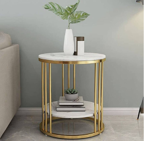 Luxury Meridian Pillar Side Table – Marble & Gold Circular Design