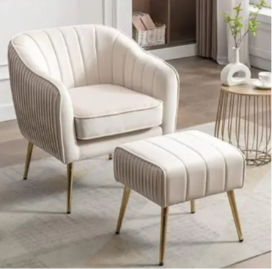 Luxury Upholstered Suede Accent Chair with Gold Stainless Steel Legs – Modern Designer Armchair