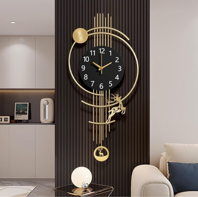 Celestial Pendulum Wall Clock – Obsidian Black & Golden Muse Luxury Statement Timepiece