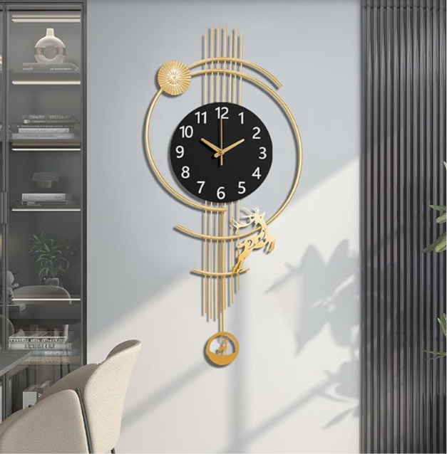 Celestial Pendulum Wall Clock – Obsidian Black & Golden Muse Luxury Statement Timepiece