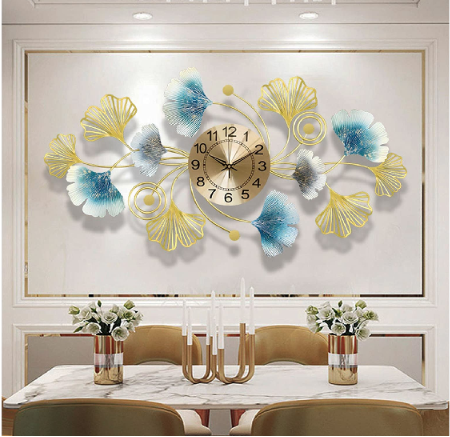 Luxury Ginkgo Leaf Metal Wall Clock – Designer Gold Statement Timepiece for Elegant Interiors