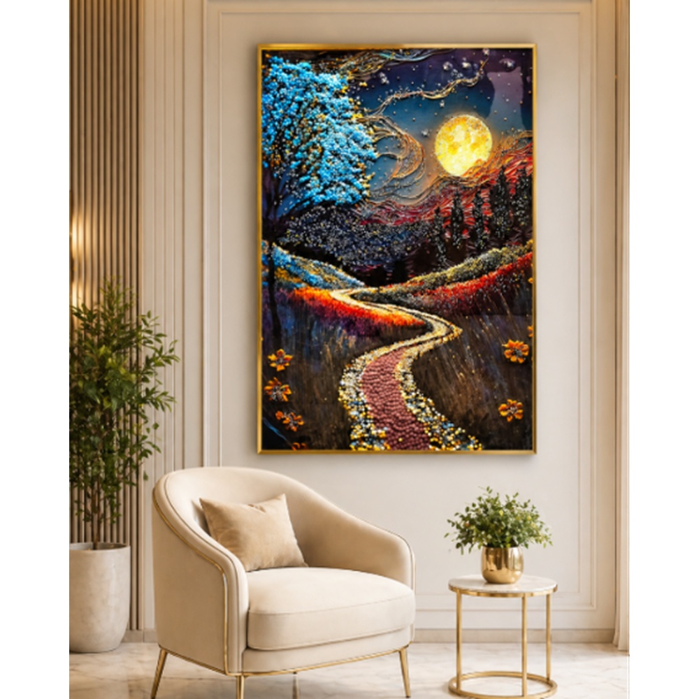 Luxury Modern Abstract Crystal Wall Art | Black & Gold Geometric Statement Frame