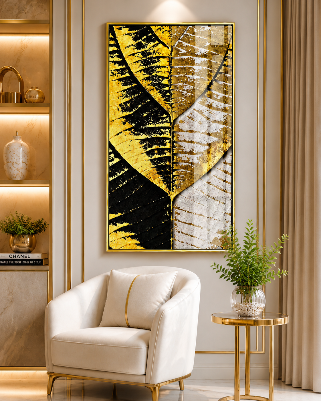 Regal Gold Leaf Crystal Wall Art – Modern Luxury Botanical Statement