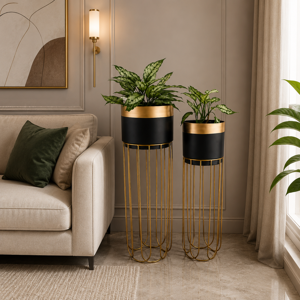Luxury Metal Planter Stand Set of 2 – Modern Floor Plant Holders for Elegant Home Décor