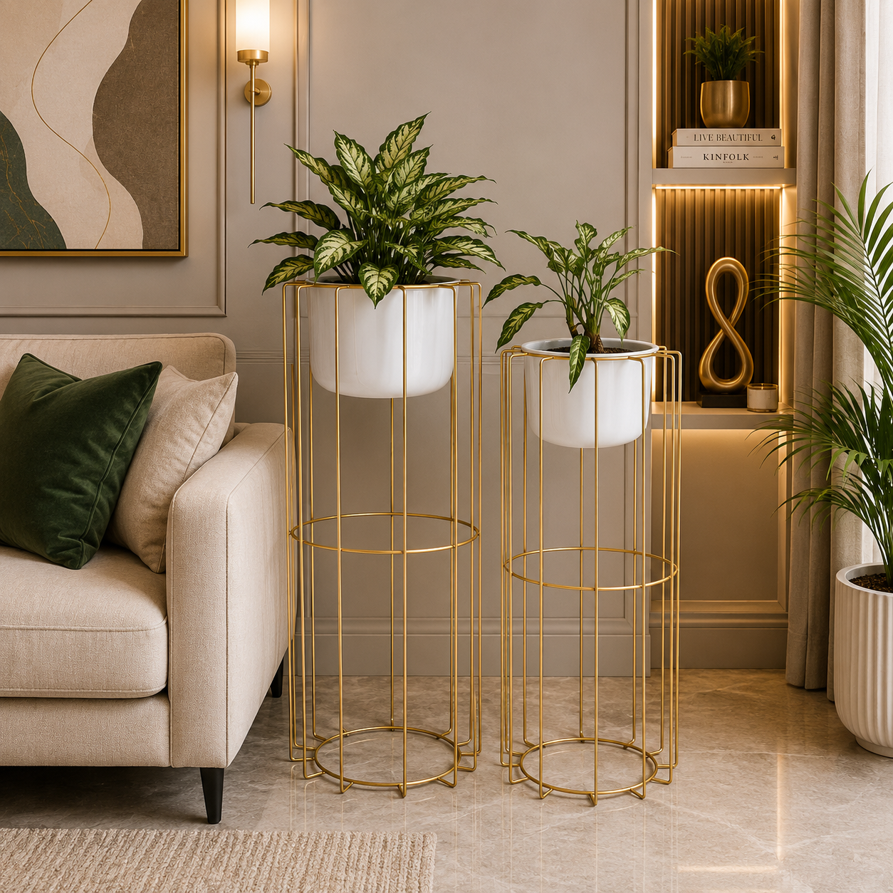 Luxury Metal Planter Stand Set of 2 – Modern Elevated Plant Holders for Elegant Home Décor