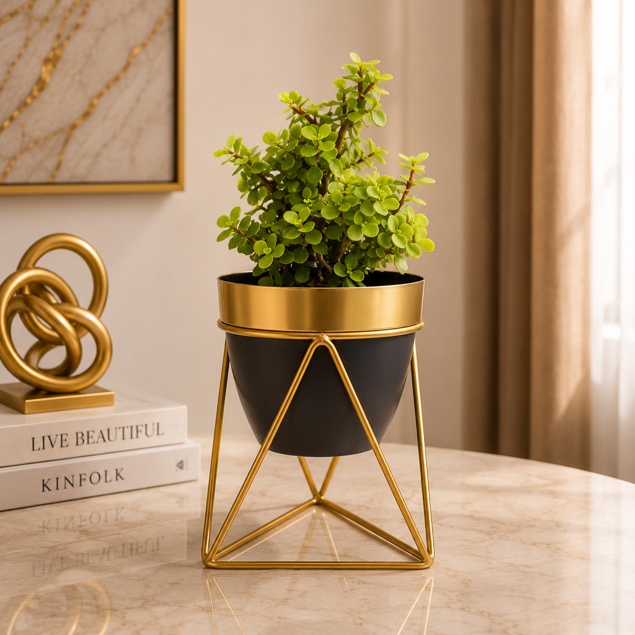 Luxury Geometric Tabletop Planter – Modern Metal Plant Pot Stand for Home & Office Décor