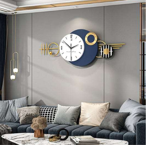 Orbit Luxe Modern Metal Wall Clock – Navy Blue & Gold Designer Statement Timepiece