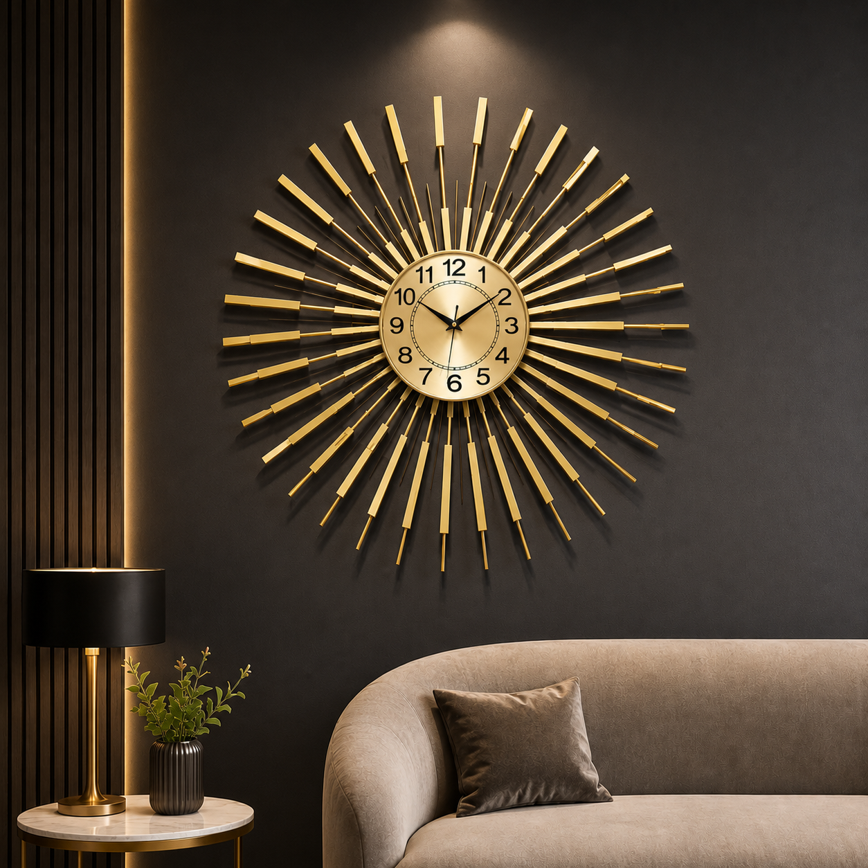Imperial Sunburst Luxury Metal Wall Clock – Gold Designer Statement Timepiece