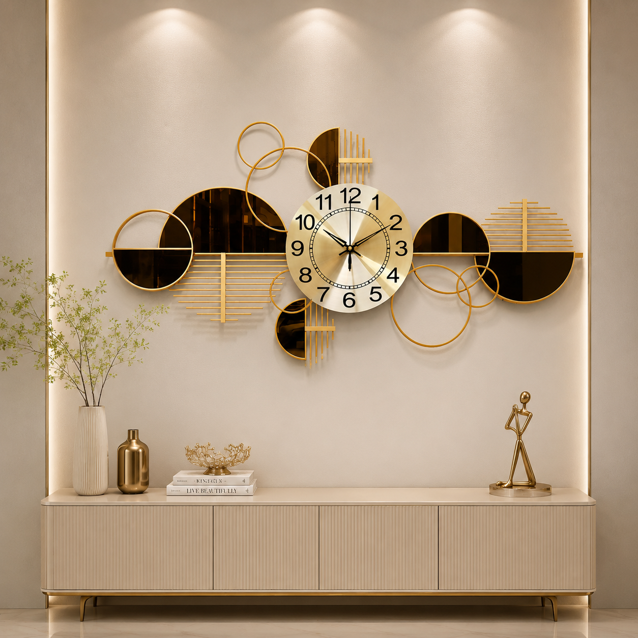 Celestial Orbit Luxury Geometric Metal Wall Clock – Modern Gold Designer Statement Timepiece