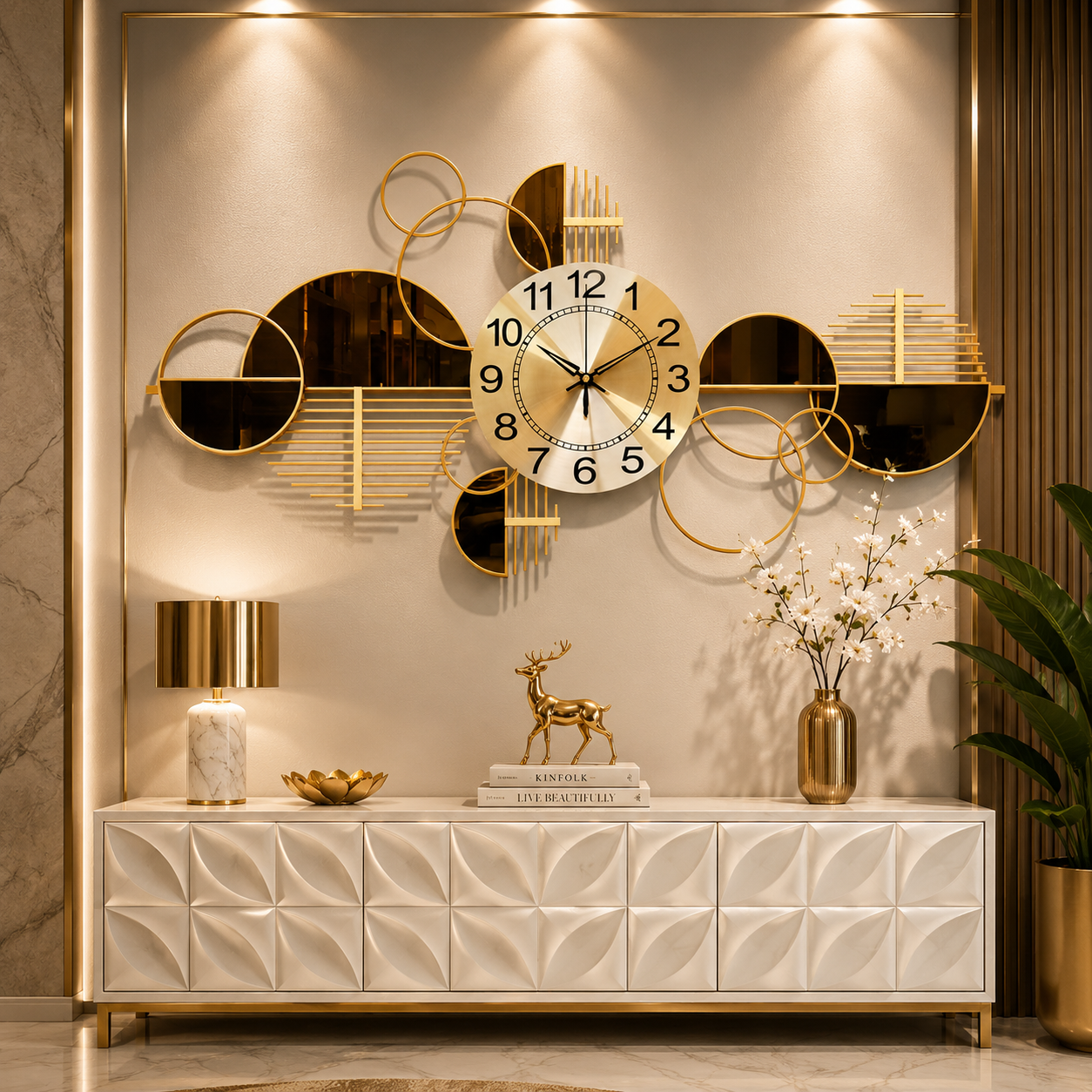 Celestial Orbit Luxury Geometric Metal Wall Clock – Modern Gold Designer Statement Timepiece