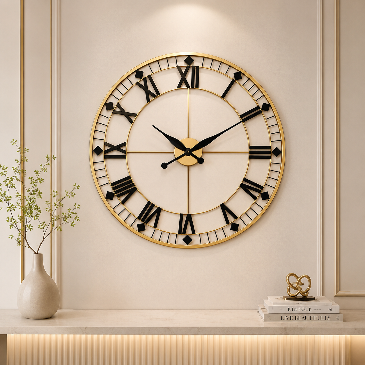 Imperial Roman Luxury Metal Wall Clock – Vintage Gold Skeleton Designer Timepiece