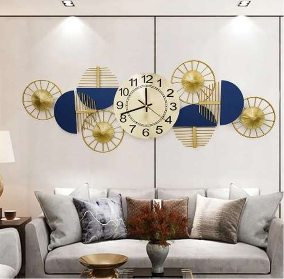 Celestial Harmony Luxury Metal Wall Clock – Modern Geometric Gold & Navy Statement Timepiece