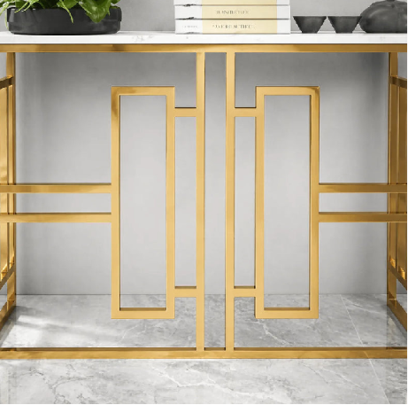 Aurora Luxe Marble Console Table | Premium Gold Geometric Entryway & Sofa Console