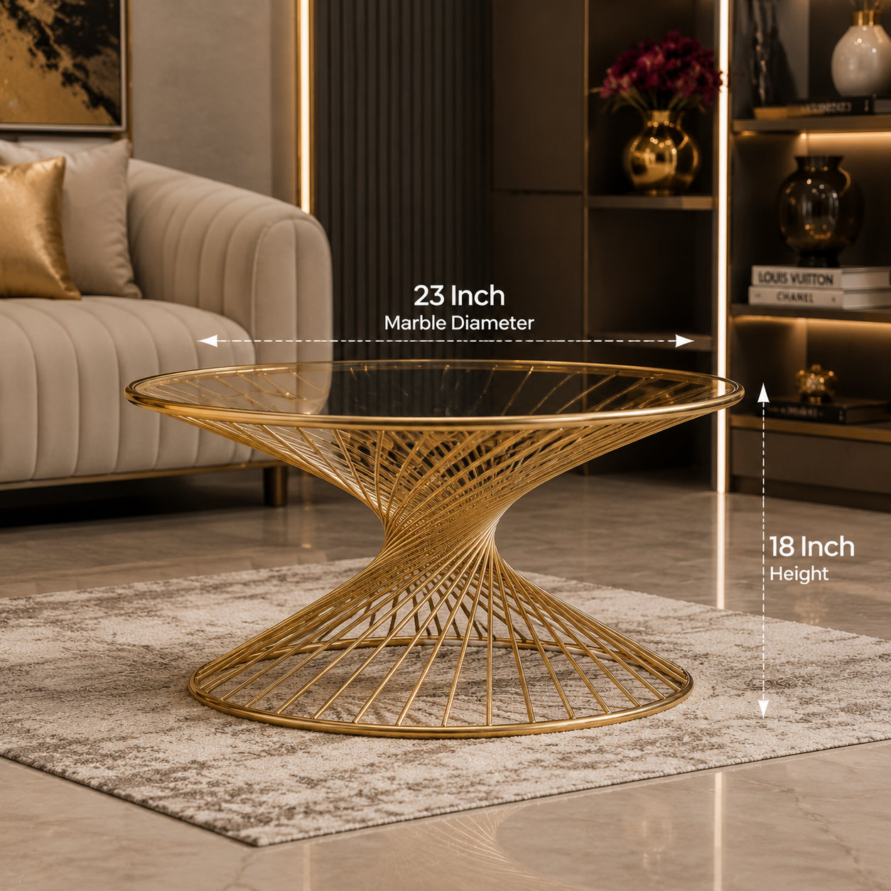 Premium Gold Spiral Marble Center Table | Modern Luxury Coffee Table