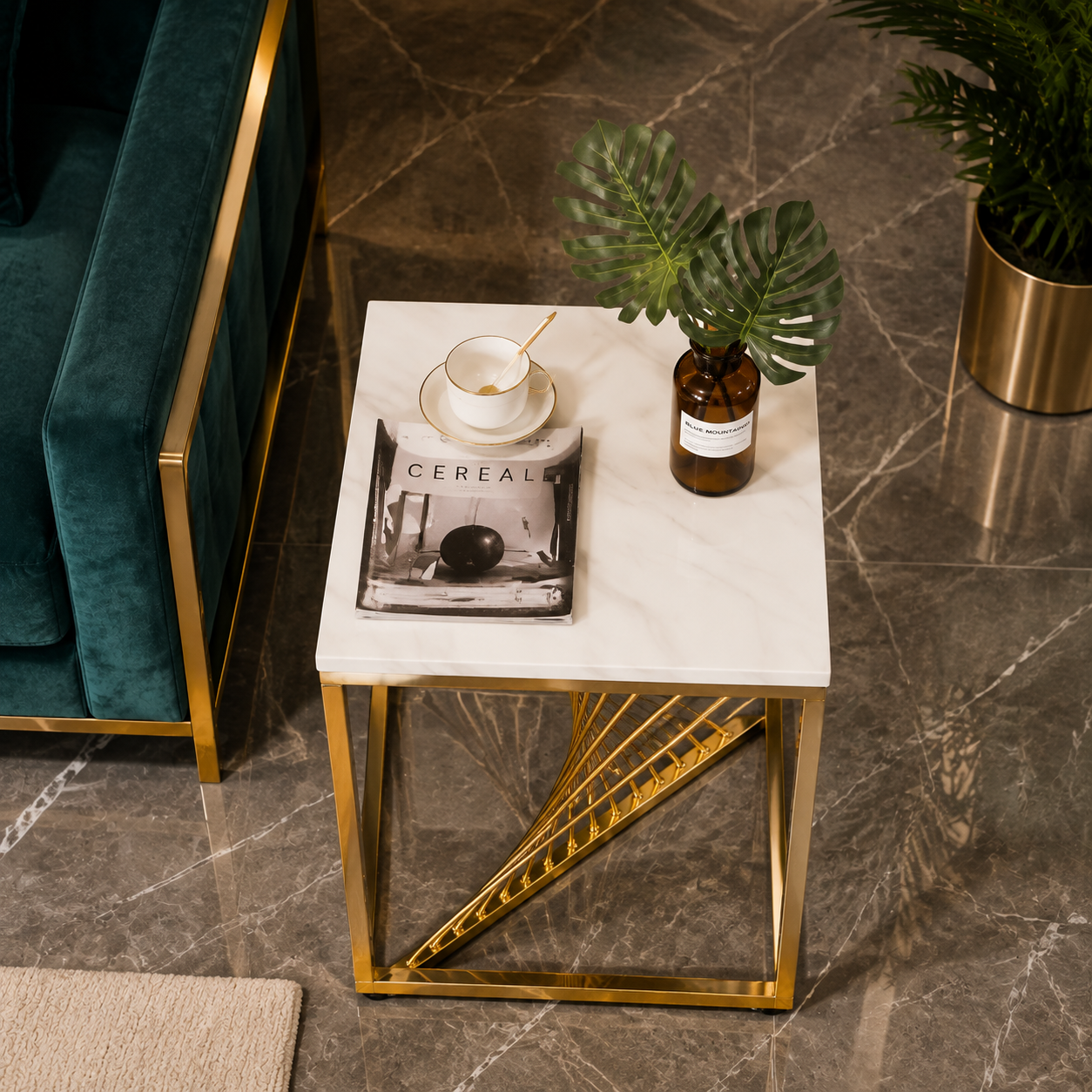 Premium Gold Spiral Marble Side Table | Modern Luxury End Table