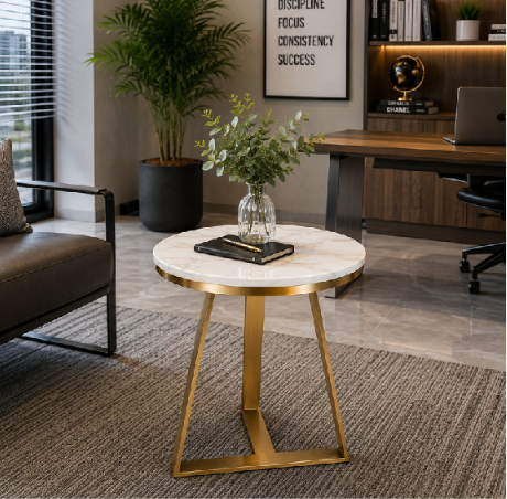 Premium Gold Marble Side Table | Modern Luxury Round End Table
