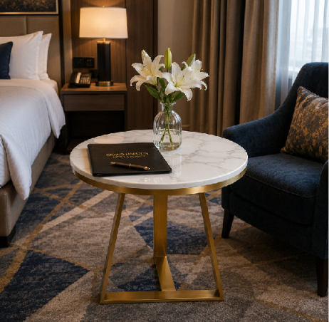 Premium Gold Marble Side Table | Modern Luxury Round End Table