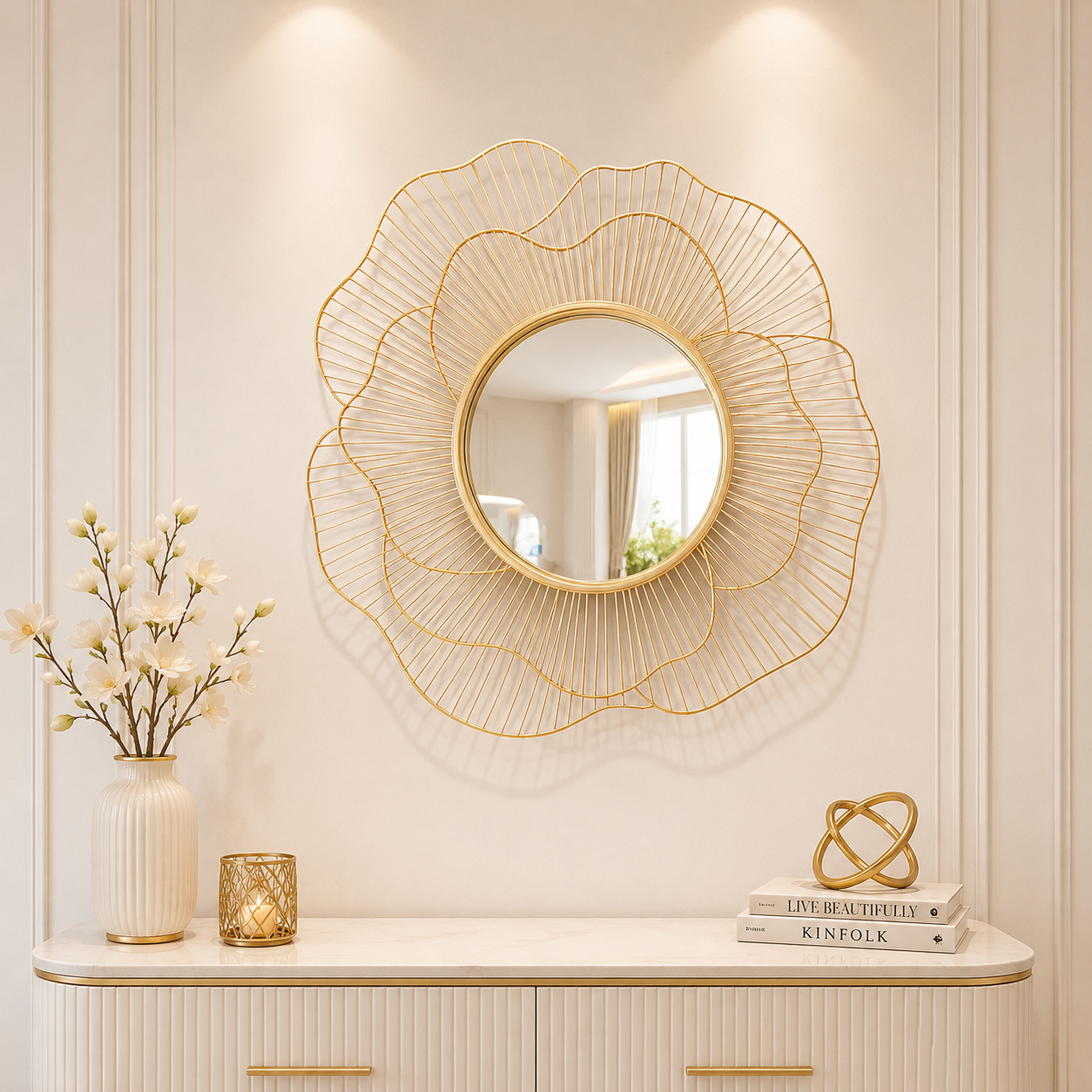Luxe Golden Petal Bloom Mirror – Elegant Sculptural Flower Wall Mirror for Modern Interiors