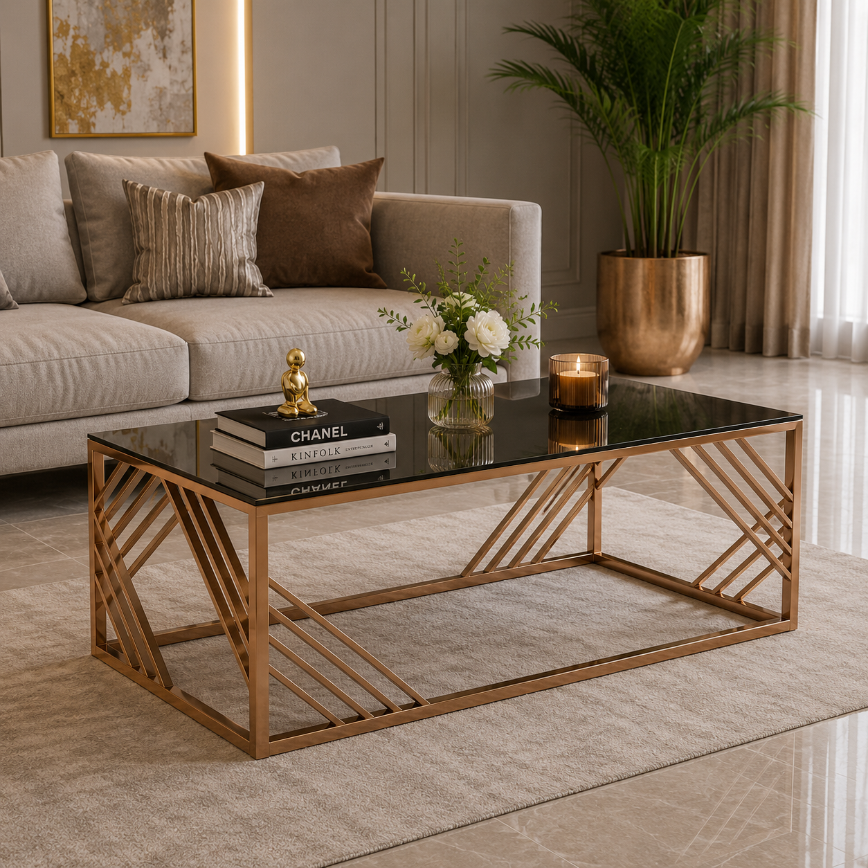 Modern Luxe Geometric Glass-Top Center Table